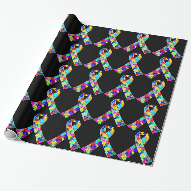 Autism Awareness Ribbon Wrapping Paper (Unrolled)
