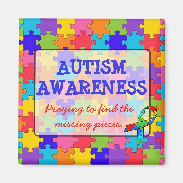 Autism Awareness Ribbons Puzzle Pieces Magnet (Front)