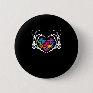 Autism Awareness s s Skeleton Hand Heart Puzzle Pi 6 Cm Round Badge