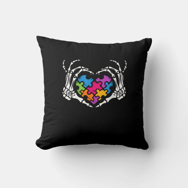 Autism Awareness s s Skeleton Hand Heart Puzzle Pi Cushion (Front)