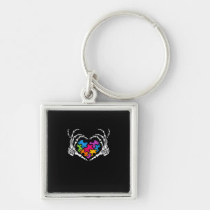 Autism Awareness s s Skeleton Hand Heart Puzzle Pi Key Ring