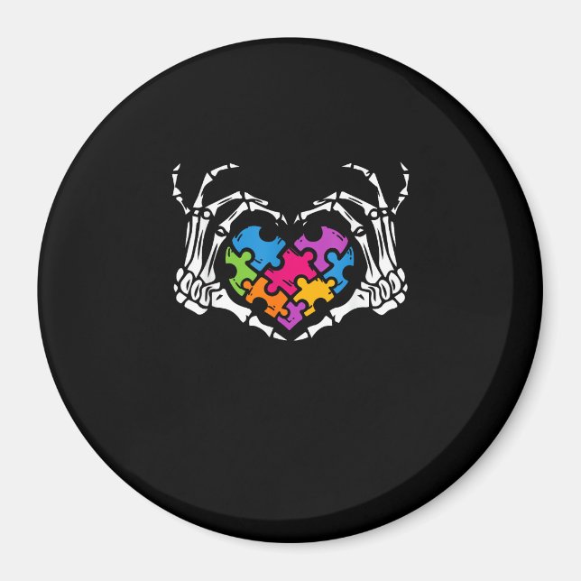 Autism Awareness s s Skeleton Hand Heart Puzzle Pi Magnet (Front)