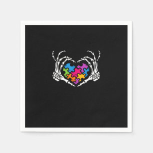 Autism Awareness s s Skeleton Hand Heart Puzzle Pi Napkin