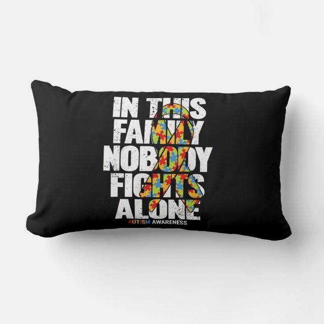 Autism Awareness Shirt Family Support Mum Autism A Lumbar Cushion (Front)