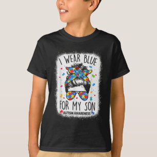 Autism Awareness Shirt Mum Messy Bun I Wear Blue F