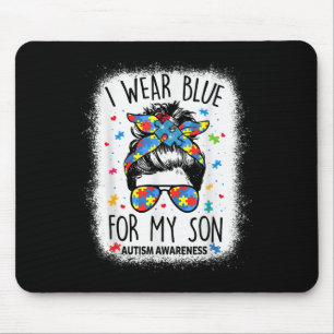 Autism Awareness Shirt Mum Messy Bun I Wear Blue F Mouse Pad