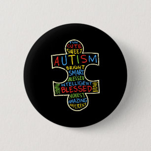 Autism Awareness Shirt Puzzle Piece Words Autistic 6 Cm Round Badge