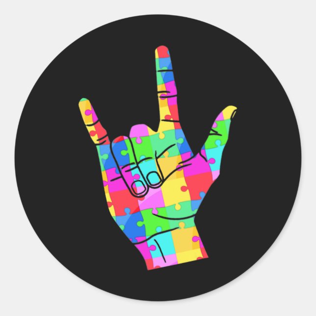 Autism Awareness Sign Language Gifts Asl Love  Classic Round Sticker (Front)