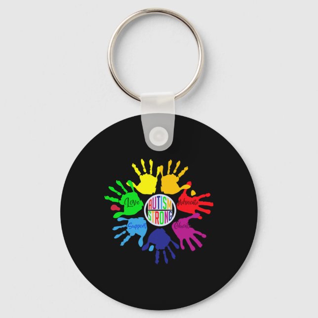 Autism Awareness  Sign Language Hand Puzzle Suppor Key Ring (Front)
