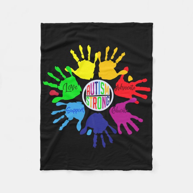 Autism Awareness Sign Language Hand Puzzle Support Fleece Blanket (Front)