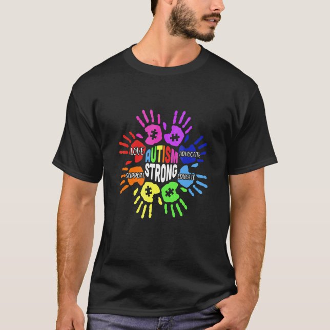 Autism Awareness Sign Language Hand Puzzle Support T-Shirt (Front)