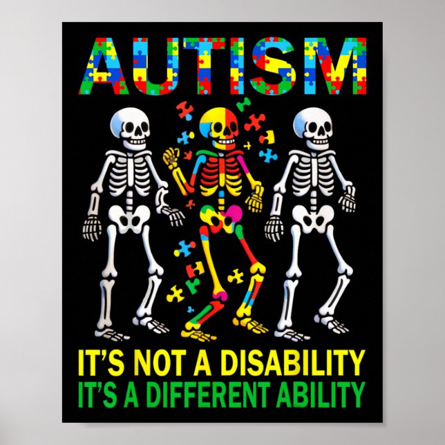 Autism Awareness Skeleton Dancing Autistic Kids Aw Poster (Front)