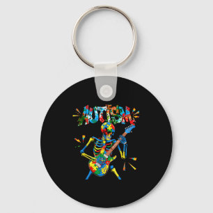 Autism Awareness Skeleton Guitar Player Funny Men Key Ring