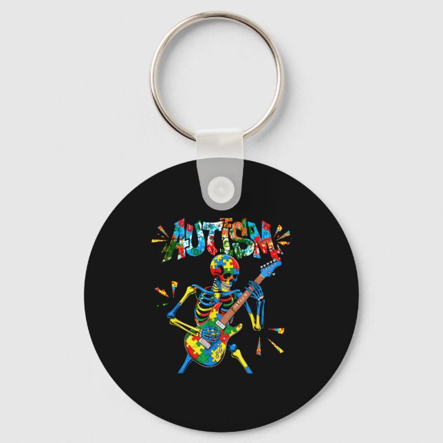 Autism Awareness Skeleton Guitar Player Funny Men  Key Ring (Front)