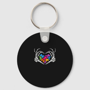 Autism Awareness Skeleton Heart Puzzle Piece Key Ring
