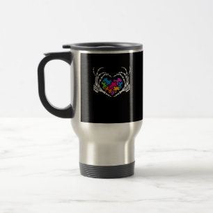 Autism Awareness Skeleton Heart Puzzle Piece Travel Mug