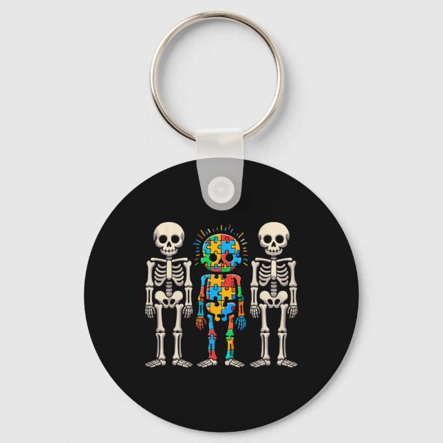 Autism Awareness Skeleton  Key Ring (Front)