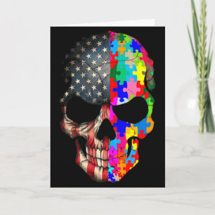 Autism Awareness Skull Puzzle Pieces Skull Autism  Card