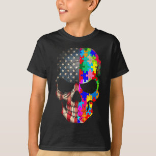 Autism Awareness Skull Puzzle Pieces Skull Autism  T-Shirt