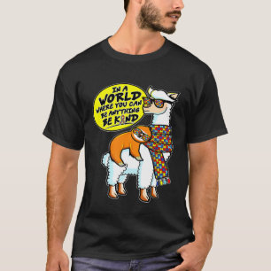 Autism Awareness Sloth Riding LLama Autism Be Kind T-Shirt