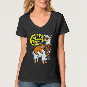 Autism Awareness Sloth Riding LLama Autism Be Kind T-Shirt