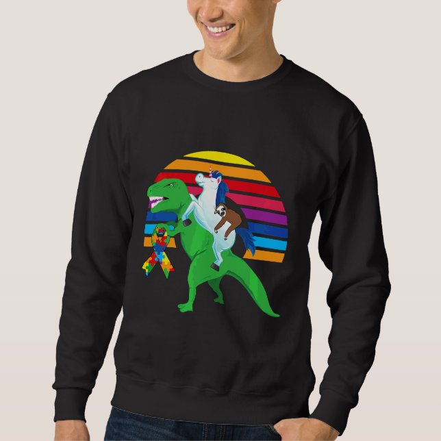 Autism Awareness Sloth Unicorn Rex Dinosaur Sweatshirt (Front)