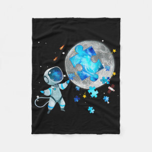 Autism Awareness Space Stars Astronaut On The Moon Fleece Blanket