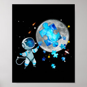 Autism Awareness Space Stars Astronaut On The Moon Poster