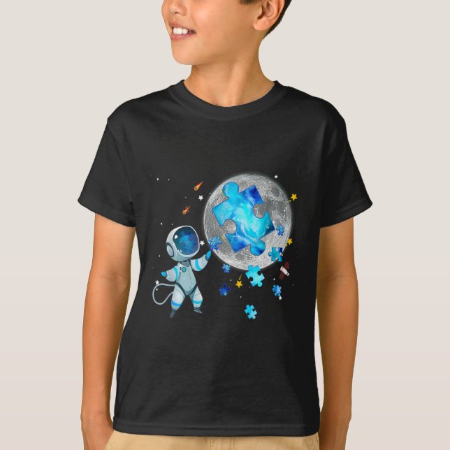 Autism Awareness Space Stars Astronaut On The Moon T-Shirt (Front)