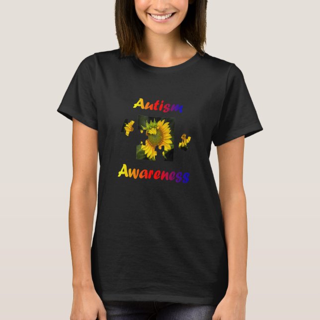 Autism Awareness Speaks Sunflower Puzzle Piece Rai T-Shirt (Front)