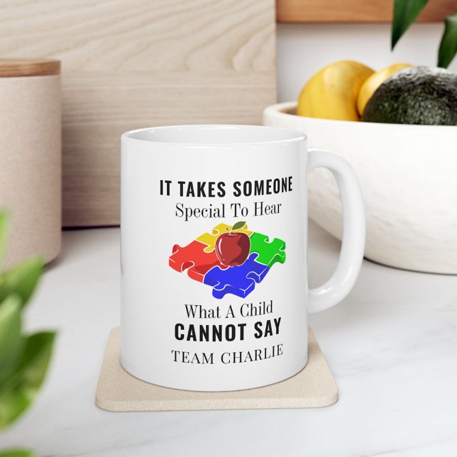 Autism Awareness Special Education Teachers Custom Large Coffee Mug (Autism Awareness Someone Special Puzzle and Apple 11oz Coffee Mug)