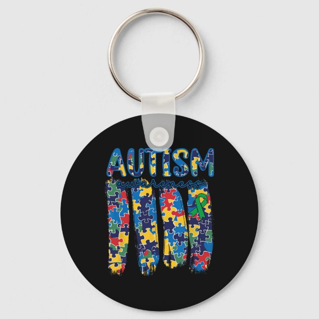 Autism Awareness Spectrum Brushstroke Puzzle Piece Key Ring (Front)