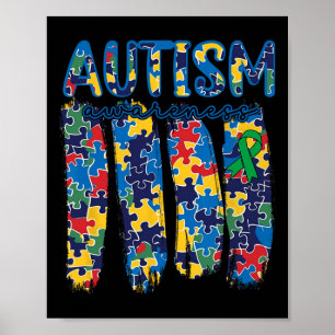 Autism Awareness Spectrum Brushstroke Puzzle Piece Poster