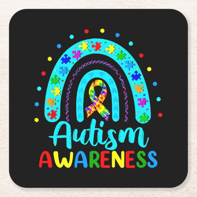 Autism Awareness Square Paper Coaster (Front)