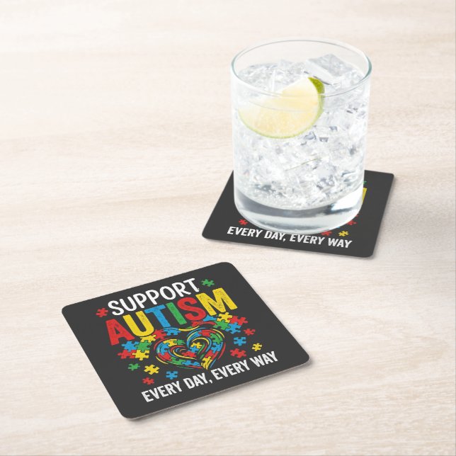 Autism awareness square paper coaster (Insitu)