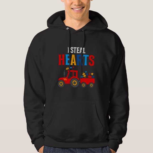 Autism Awareness Steal Heart Train Tractor Kids To Hoodie (Front)