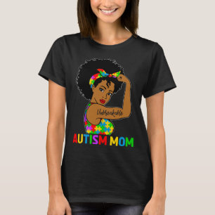Autism Awareness Strong Autism Mom Afro Black Moth T-Shirt