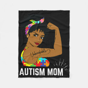 Autism Awareness Strong Mum Afro Mother Black Wome Fleece Blanket