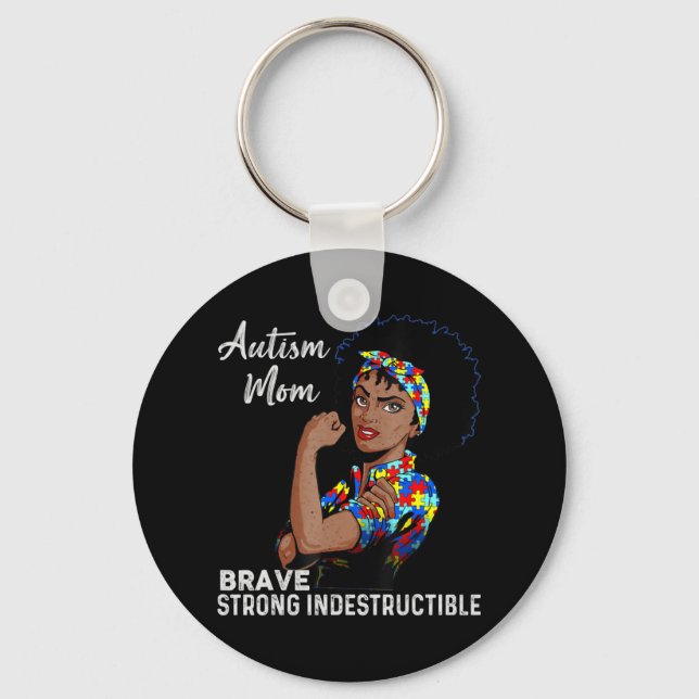 Autism Awareness Strong Mum Afro Mother Black Wome Key Ring (Front)