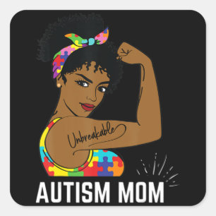 Autism Awareness Strong Mum Afro Mother Black Wome Square Sticker