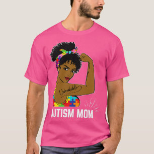 Autism Awareness Strong Mum Afro Mother Black Wome T-Shirt