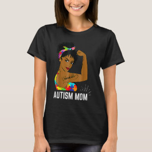 Autism Awareness Strong Mum Afro Mother Black Wome T-Shirt