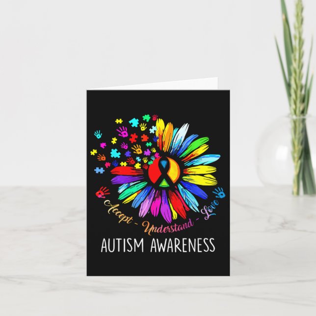 Autism Awareness Sunflower Accept Understand Love  Card (Front)