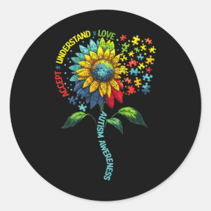 Autism Awareness Sunflower Accept Understand Love Classic Round Sticker