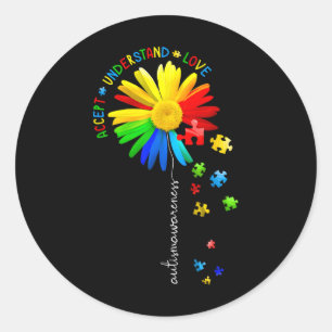 Autism Awareness Sunflower Accept Understand Love  Classic Round Sticker