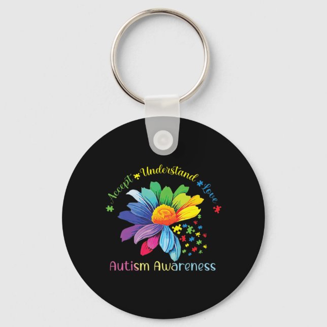 Autism Awareness Sunflower Accept Understand Love  Key Ring (Front)