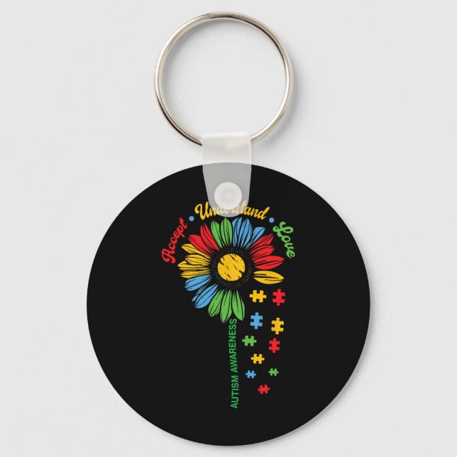 Autism Awareness Sunflower Autistic Support Autism Key Ring (Front)