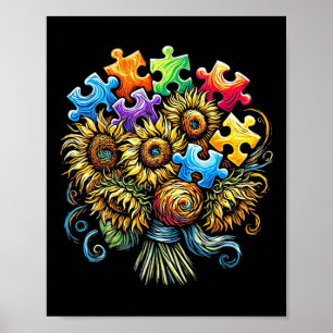 Autism Awareness Sunflower Bouquet Men Women Kids Poster