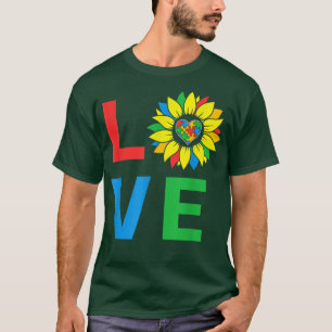 Autism Awareness Sunflower LOVE Puzzle Pieces Hear T-Shirt