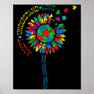 Autism awareness sunflower puzzle accept asd women poster